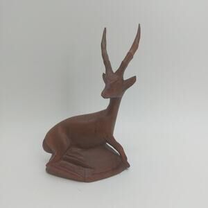 Vintage MCM Hand Carved Wooden Antelope Gazelle Deer Figurine 6" Brown